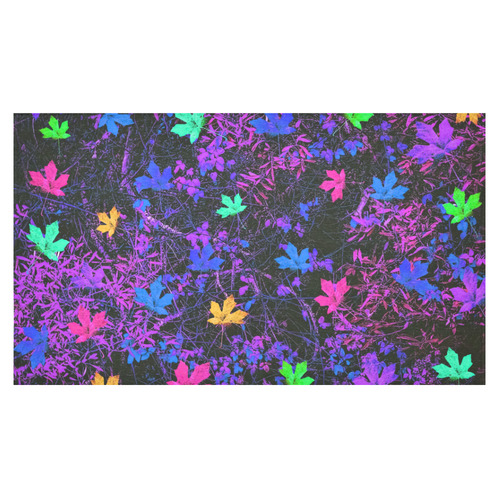 maple leaf in pink blue green yellow purple with pink and purple creepers plants background Cotton Linen Tablecloth 60"x 104"
