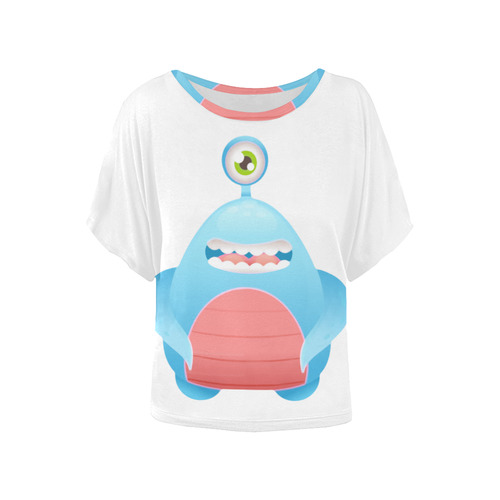 Cute Blue Monster Nice Teeth One Eye Women's Batwing-Sleeved Blouse T shirt (Model T44)