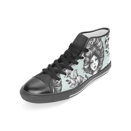 ink girl - girl and birds pattern Women's Classic High Top Canvas Shoes (Model 017)