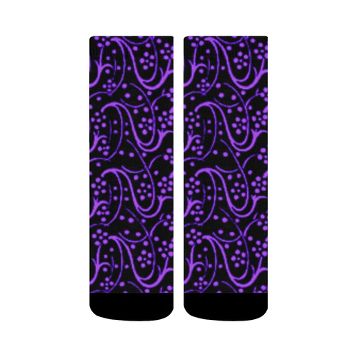 Vintage Swirl Floral Purple Black Crew Socks