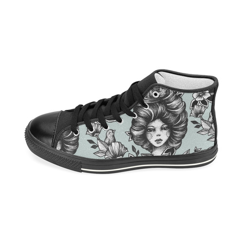 ink girl - girl and birds pattern Women's Classic High Top Canvas Shoes (Model 017)