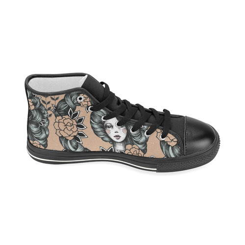 ink girl - flower hair pattern Women's Classic High Top Canvas Shoes (Model 017)