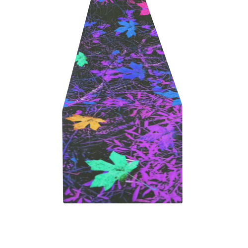 maple leaf in pink blue green yellow purple with pink and purple creepers plants background Table Runner 14x72 inch