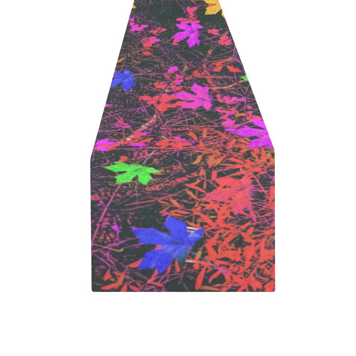 maple leaf in yellow green pink blue red with red and orange creepers plants background Table Runner 16x72 inch