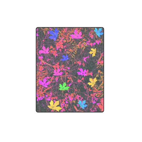maple leaf in yellow green pink blue red with red and orange creepers plants background Blanket 40"x50"