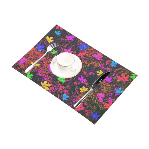 maple leaf in yellow green pink blue red with red and orange creepers plants background Placemat 12’’ x 18’’ (Set of 4)