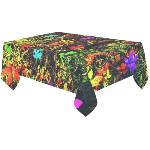 maple leaf in blue red green yellow pink orange with green creepers plants background Cotton Linen Tablecloth 60"x120"