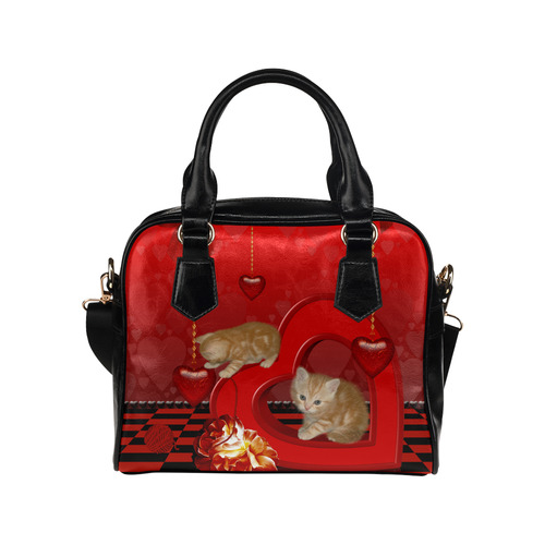 Cute kitten with hearts Shoulder Handbag (Model 1634)