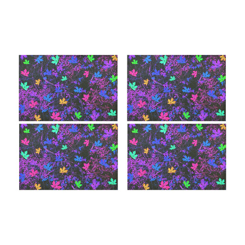 maple leaf in pink blue green yellow purple with pink and purple creepers plants background Placemat 12’’ x 18’’ (Four Pieces)