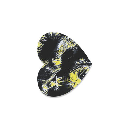 black and white palm leaves with yellow background Heart Coaster