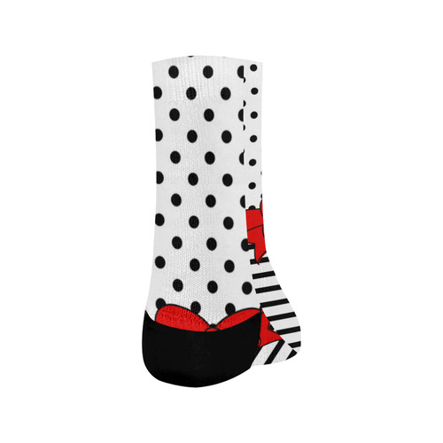 Polka Dots Stripes black white Comic Ribbon red Crew Socks