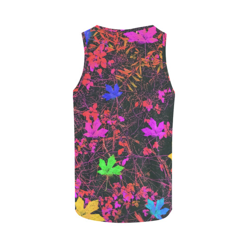 maple leaf in yellow green pink blue red with red and orange creepers plants background All Over Print Tank Top for Men (Model T43)