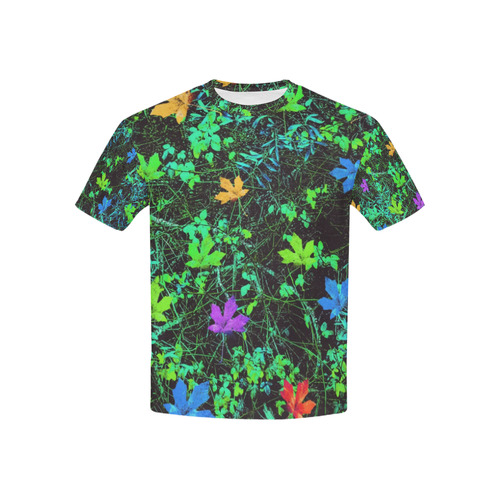 maple leaf in pink blue green yellow orange with green creepers plants background Kids' All Over Print T-shirt (USA Size) (Model T40)