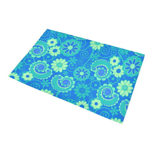 Bath Rug Blue Green Fun Flowers Print Bath Rug 20''x 32''