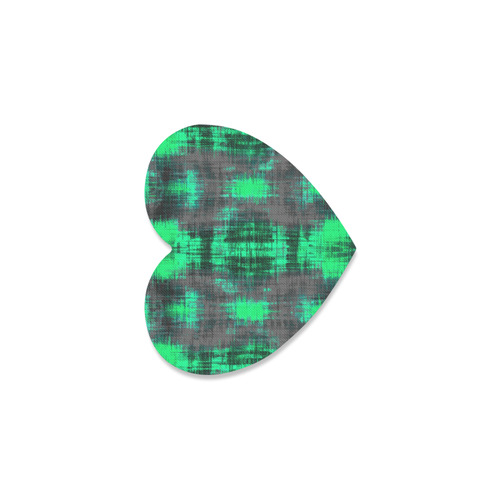 psychedelic geometric plaid abstract pattern in green and black Heart Coaster