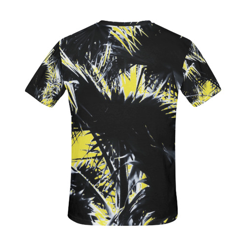 black and white palm leaves with yellow background All Over Print T-Shirt for Men (USA Size) (Model T40)