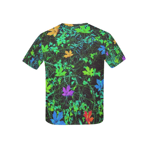 maple leaf in pink blue green yellow orange with green creepers plants background Kids' All Over Print T-shirt (USA Size) (Model T40)