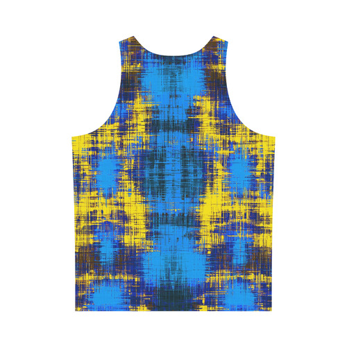 geometric plaid pattern painting abstract in blue yellow and black All Over Print Tank Top for Men (Model T43)