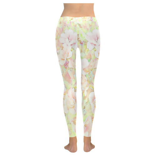 Lovely Floral 36C by FeelGood Women's Low Rise Leggings (Invisible Stitch) (Model L05)