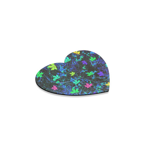 maple leaf in pink green purple blue yellow with blue creepers plants background Heart Coaster