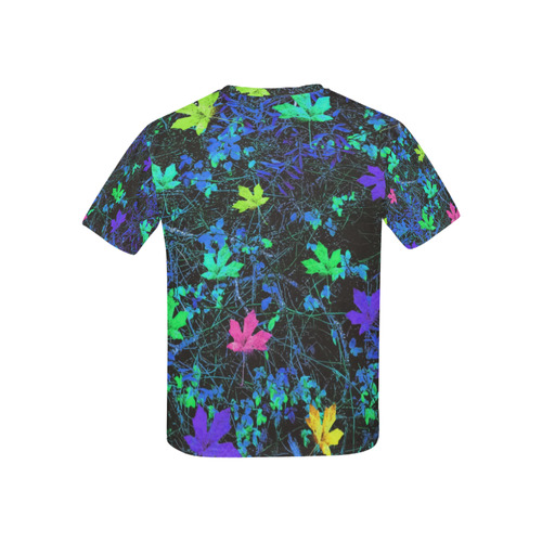 maple leaf in pink green purple blue yellow with blue creepers plants background Kids' All Over Print T-shirt (USA Size) (Model T40)