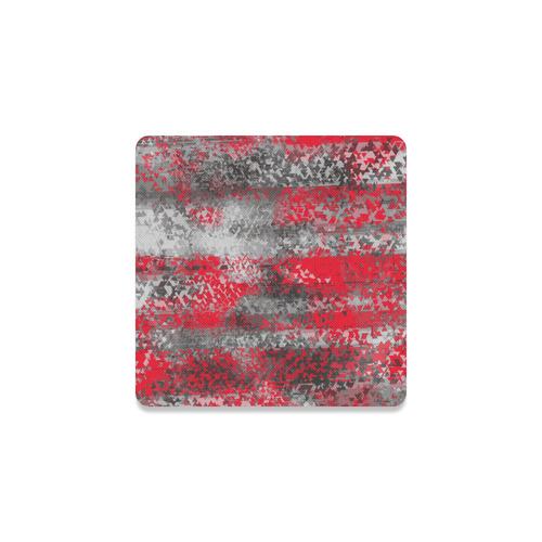 psychedelic geometric polygon shape pattern abstract in black and red Square Coaster