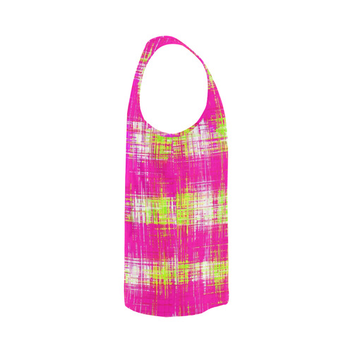 plaid pattern graffiti painting abstract in pink and yellow All Over Print Tank Top for Men (Model T43)