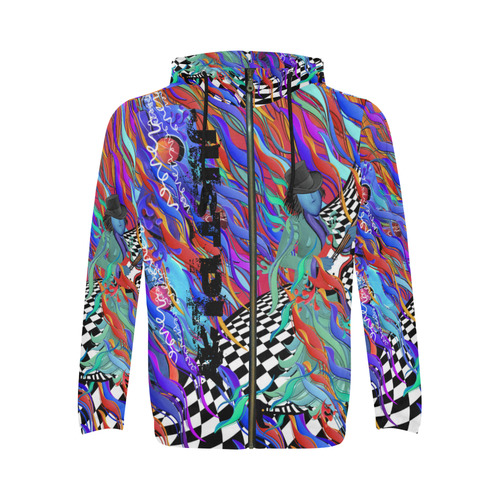 Print Hoodie Guitar Musician Checker Print All Over Print Full Zip Hoodie for Men (Model H14)