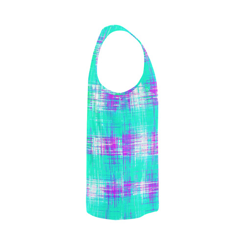 plaid pattern graffiti painting abstract in blue green and pink All Over Print Tank Top for Men (Model T43)