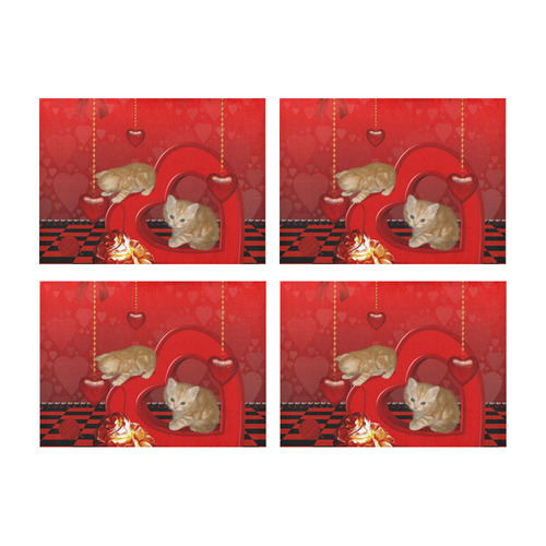 Cute kitten with hearts Placemat 14’’ x 19’’ (Set of 4)