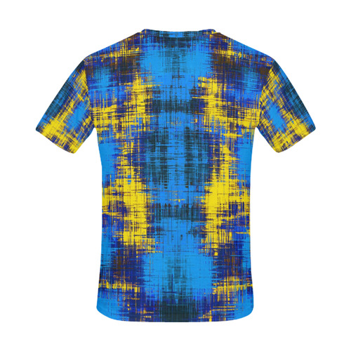 geometric plaid pattern painting abstract in blue yellow and black All Over Print T-Shirt for Men (USA Size) (Model T40)