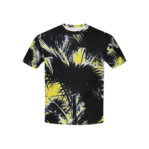 black and white palm leaves with yellow background Kids' All Over Print T-shirt (USA Size) (Model T40)