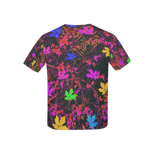 maple leaf in yellow green pink blue red with red and orange creepers plants background Kids' All Over Print T-shirt (USA Size) (Model T40)
