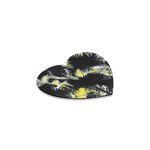 black and white palm leaves with yellow background Heart Coaster