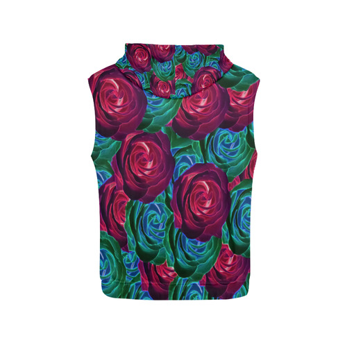 closeup blooming roses in red blue and green All Over Print Sleeveless Hoodie for Men (Model H15)