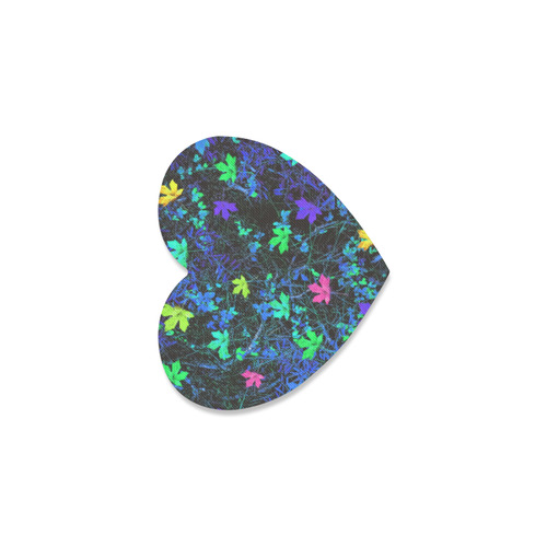 maple leaf in pink green purple blue yellow with blue creepers plants background Heart Coaster