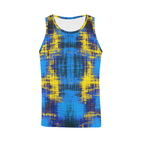 geometric plaid pattern painting abstract in blue yellow and black All Over Print Tank Top for Men (Model T43)