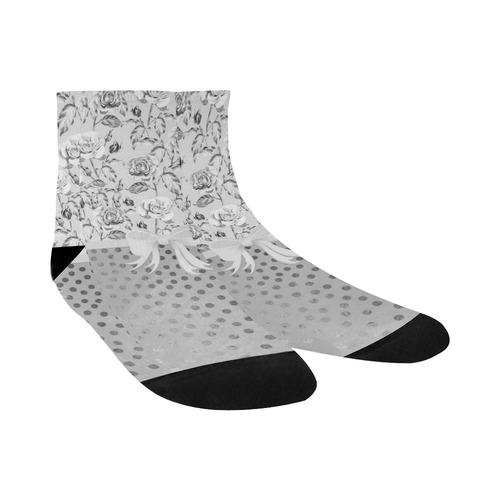 Vintage Roses Polka Dots Ribbon - Grey Silver Quarter Socks