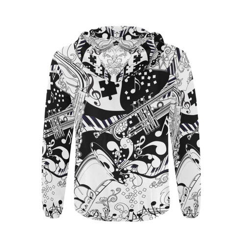 Piano Print Hoodie Sax Trumpet Design All Over Print Full Zip Hoodie for Men (Model H14)