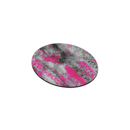 vintage psychedelic painting texture abstract in pink and black with noise and grain Round Coaster