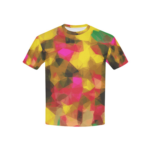 psychedelic geometric polygon shape pattern abstract in pink yellow green Kids' All Over Print T-shirt (USA Size) (Model T40)