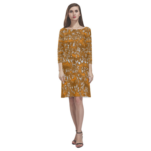 glossy abstract orange by JamColors Rhea Loose Round Neck Dress(Model D22)