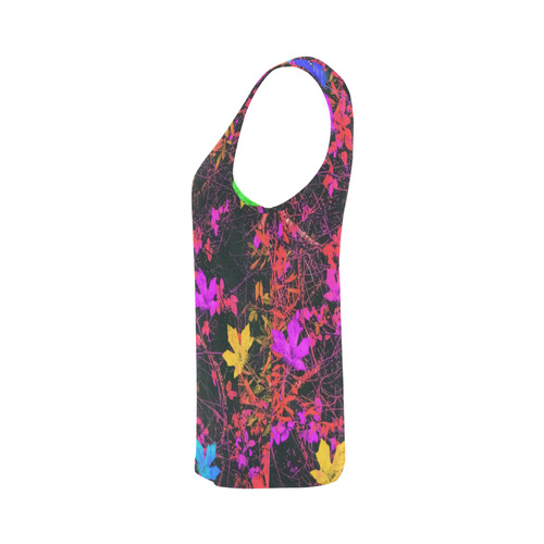 maple leaf in yellow green pink blue red with red and orange creepers plants background All Over Print Tank Top for Women (Model T43)