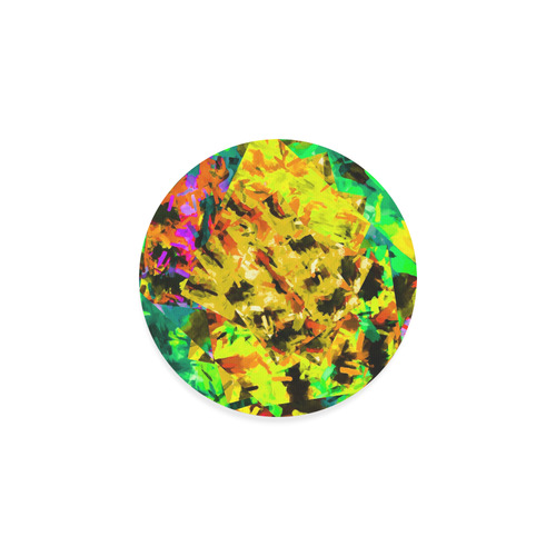 camouflage splash painting abstract in yellow green brown red orange Round Coaster