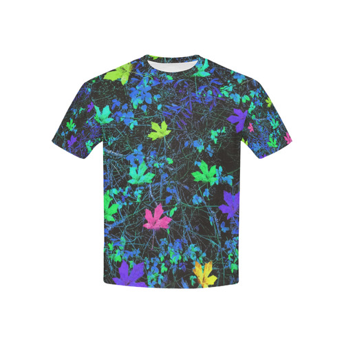 maple leaf in pink green purple blue yellow with blue creepers plants background Kids' All Over Print T-shirt (USA Size) (Model T40)