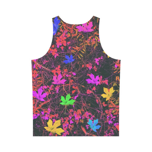 maple leaf in yellow green pink blue red with red and orange creepers plants background All Over Print Tank Top for Men (Model T43)