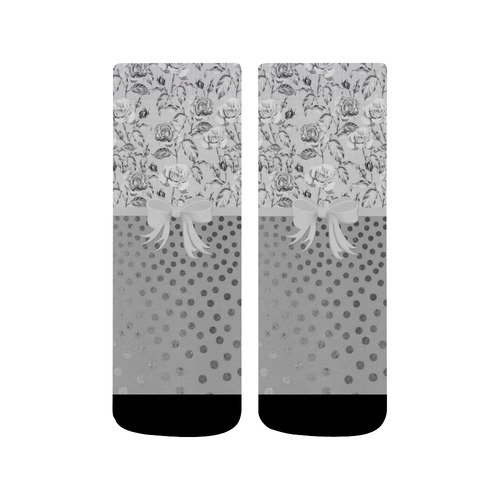 Vintage Roses Polka Dots Ribbon - Grey Silver Quarter Socks