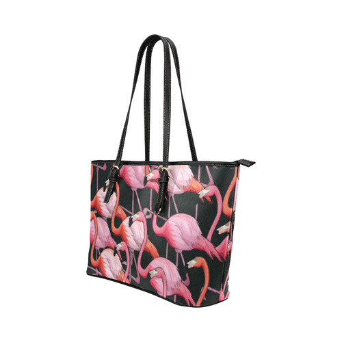 Beautiful Pink Flamingos Summer Pattern Leather Tote Bag/Large (Model 1651)