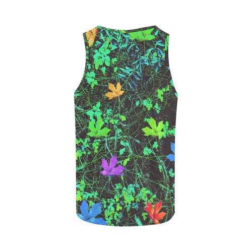 maple leaf in pink blue green yellow orange with green creepers plants background All Over Print Tank Top for Women (Model T43)