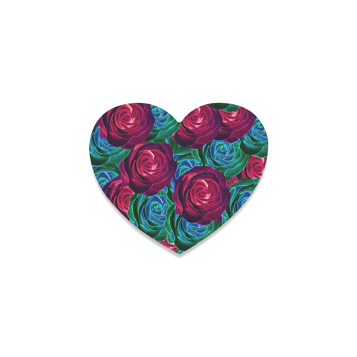 closeup blooming roses in red blue and green Heart Coaster